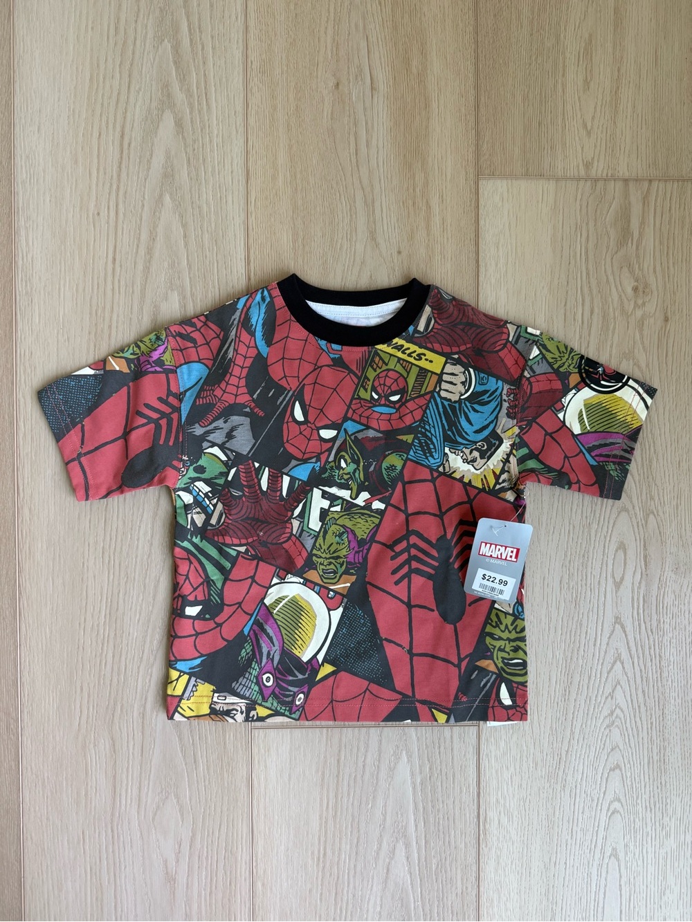 Marvel Boys Red Black Spider-Man Comic Panel Short Sleeve Tee
